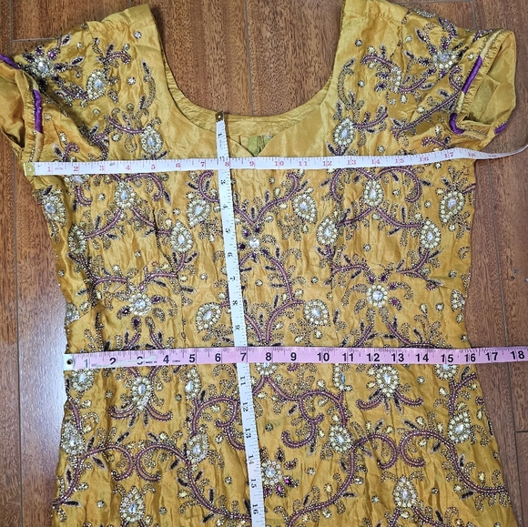 Gold Hand Embroidered Indian Kurti Tunic Top – Beaded Silk Festival Wear - Picture 8 of 15